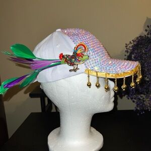 “Chicken Run” Embellished White Cap - Mardi Gras Cap